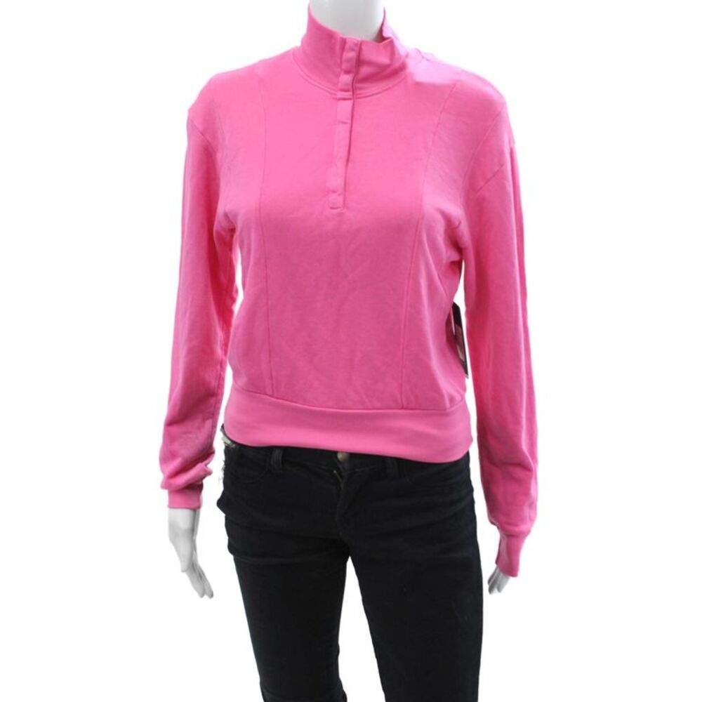 Nux Womens Henley Sweatshirt Pink Mock Neck Bamboo Organic Cotton Size M